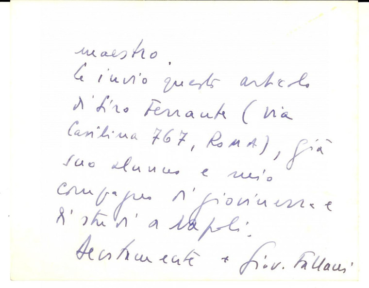 1980 ca ROMA Biglietto mons. Giovanni FALLANI per ringraziamento - Autografo