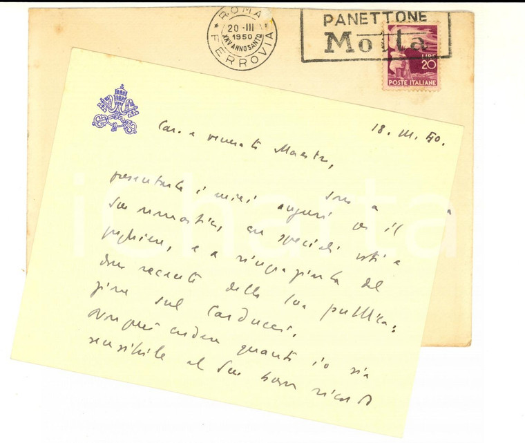 1950 ROMA Biglietto don Giovanni FALLANI per ringraziamento - Autografo