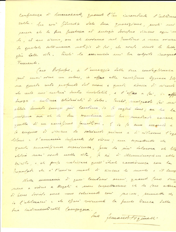 1953 NAPOLI Lettera Fernando FIGURELLI per condoglianze a un collega - Autografo