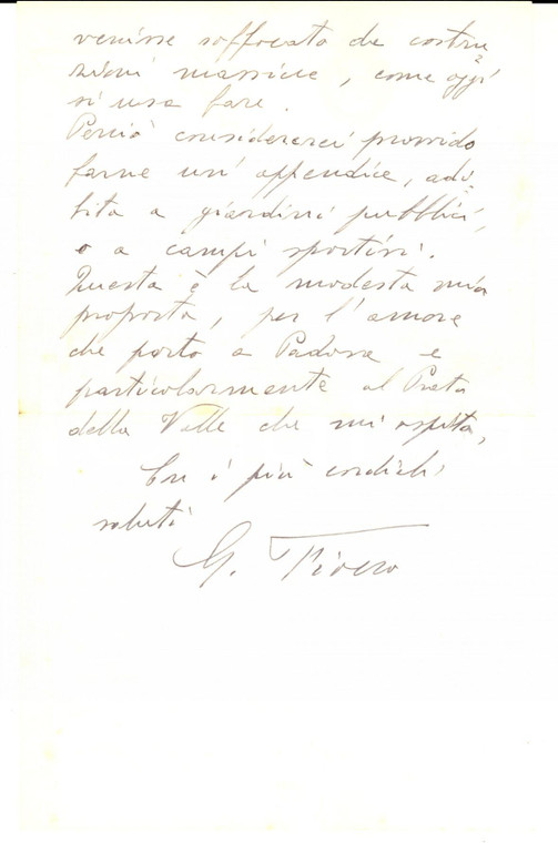 1969 SOSPIROLO Lettera Giuseppe FIOCCO sull'ex Foro Boario di Padova - Autografo