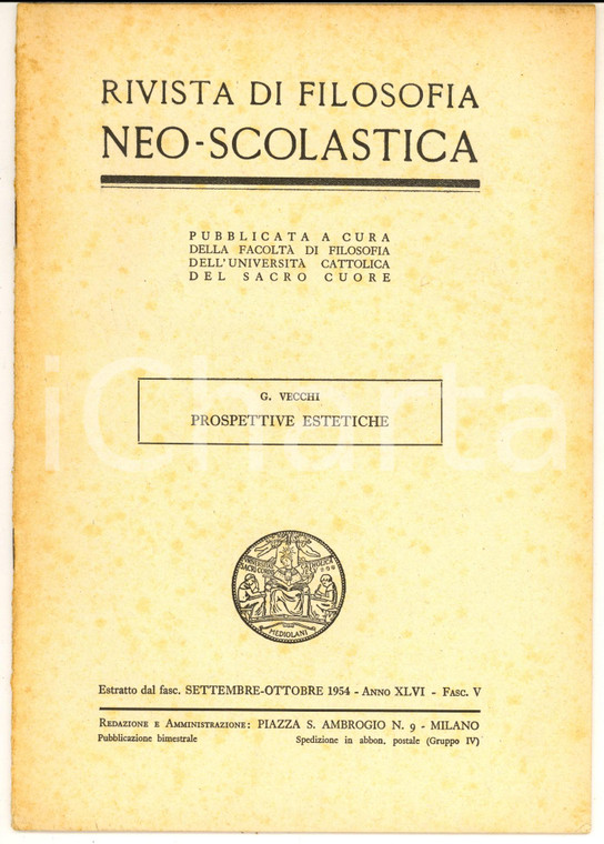 1954 MILANO Giovanni VECCHI Prospettive estetiche - Estratto - 6 pp.