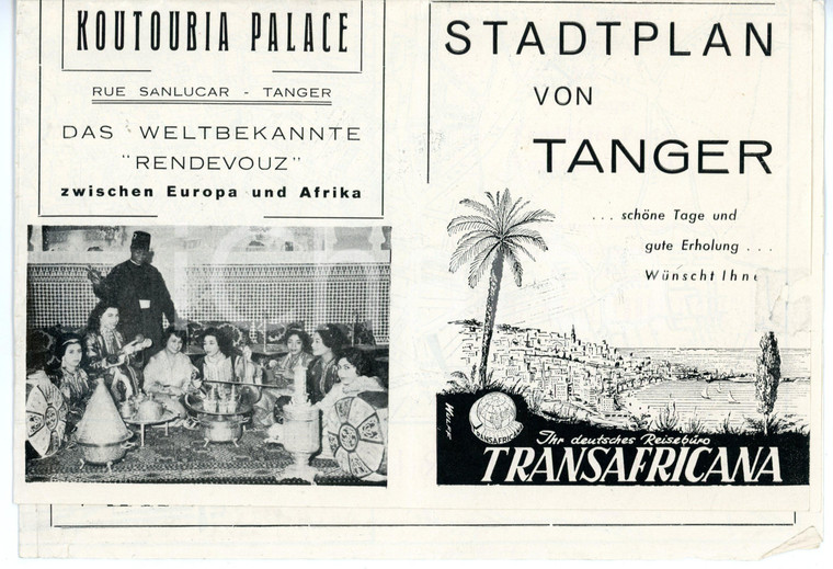 1950 ca TRANSAFRICANA Stadtplan von TANGERI *Pieghevole VINTAGE 24x16 cm