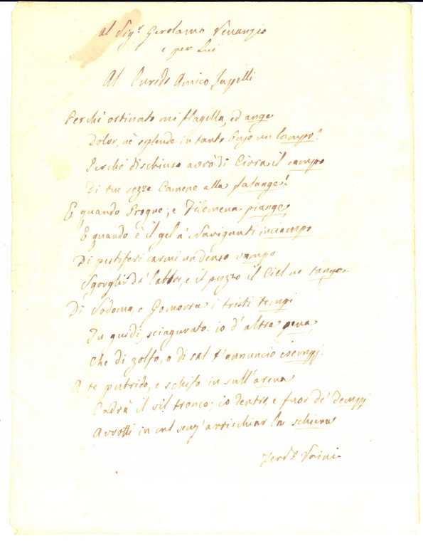 1840 ca PADOVA Ferdinando VAINI Sonetto a Girolamo VENANZIO e al lurido JAPELLI