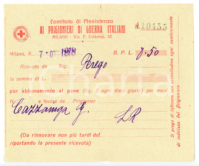 1918 MILANO Comitato Prigionieri di Guerra Italiani - Abbonamento al pane (3)