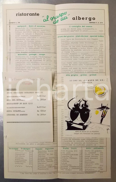 1969 VENEZIA Ristorante AL GRASPO DE UA - Lista del giorno 25x40 cm
