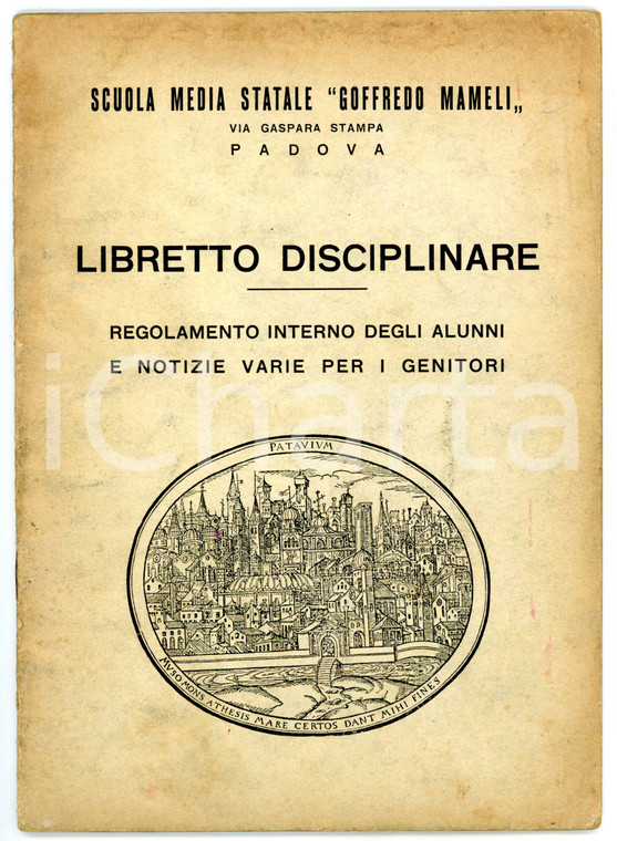 1967 PADOVA Scuola media "Goffredo Mameli" - Libretto disciplinare 24 pp.