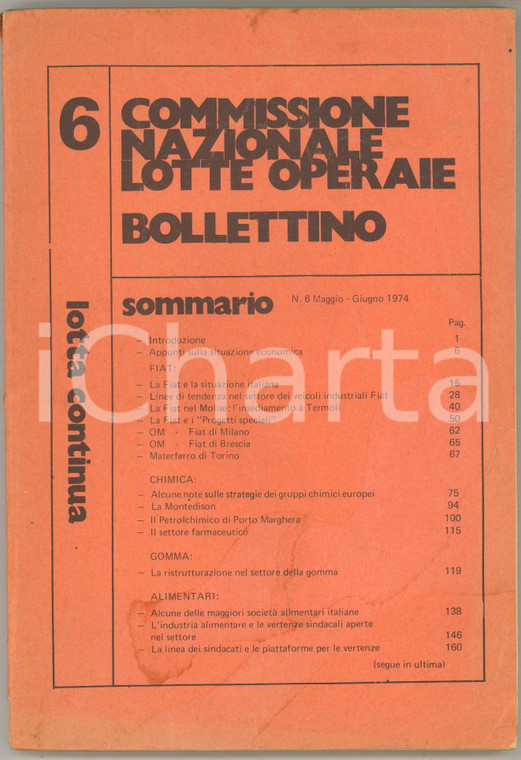 1974 LOTTA CONTINUA Commissione Nazionale Lotte Operaie - Bollettino n° 6 FIAT