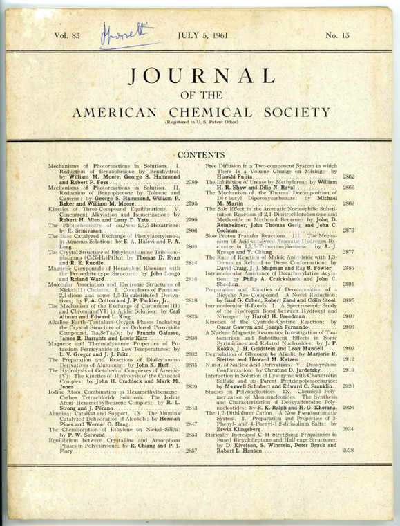 1961 AMERICAN CHEMICAL SOCIETY Mechanisms of photoreactions in solutions - N° 13