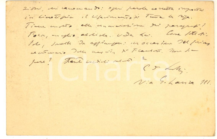 1921 ROMA Cartolina Cesare DE LOLLIS per bozze di un articolo - Autografo