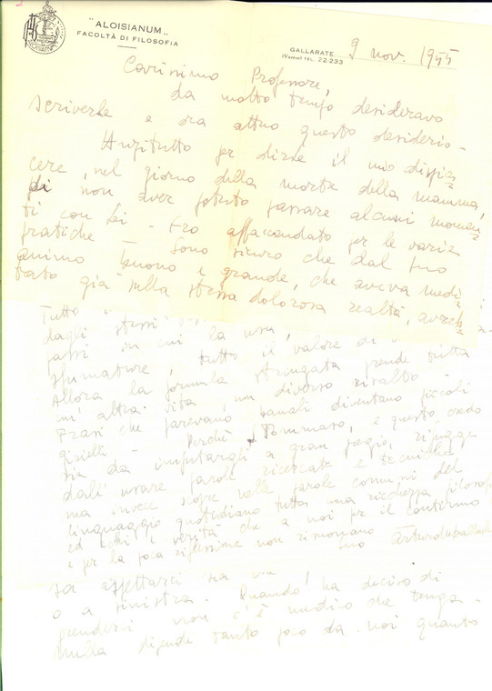 1955 GALLARATE - ALOISIANUM -  Lettera padre Arturo DALLA VEDOVA - Autografo