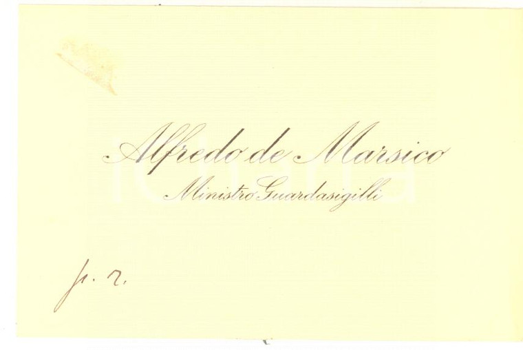 1943 ROMA Biglietto Alfredo DE MARSICO Ministro Guardasigilli - AUTOGRAFO