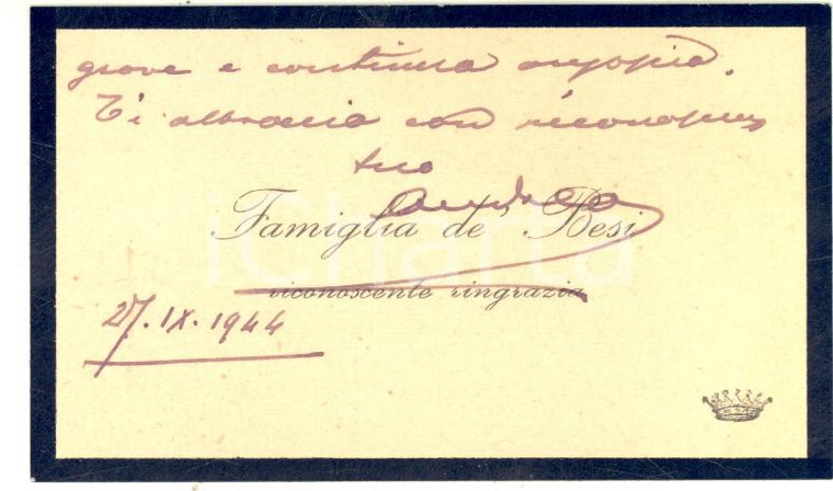 1944 PADOVA Avvocato Andrea DE BESI - Biglietto da visita - Autografo