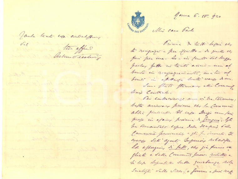 1920 ROMA Lettera on. Arturo VECCHINI per controricorso - Autografo