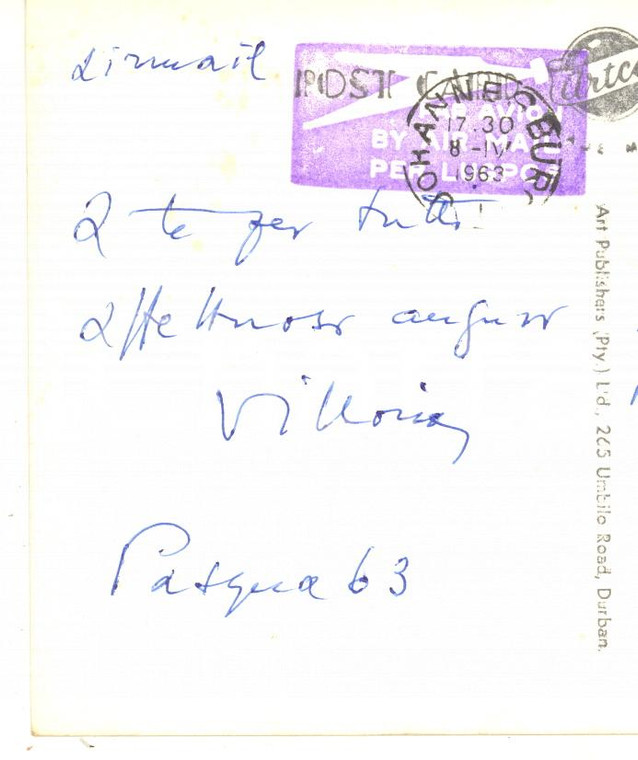 1963 SOUTH AFRICA Cartolina Vittorio CINI per auguri - Autografo FG VG