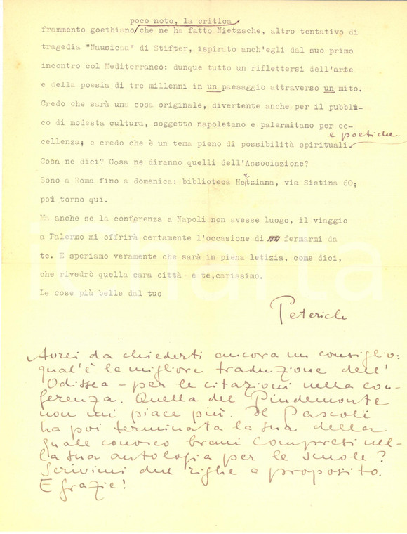 1942 FIRENZE Lettera Eckart PETERICH per conferenza su Nausicaa - Autografo