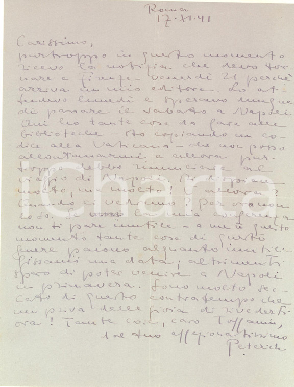 1941 ROMA Eckart PETERICH al lavoro presso Biblioteca Vaticana - Autografo