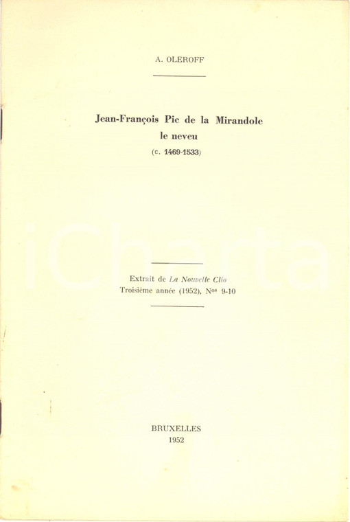 1952 Alexander OLEROFF Jean-François Pic de la Mirandole le neveu - AUTOGRAFO