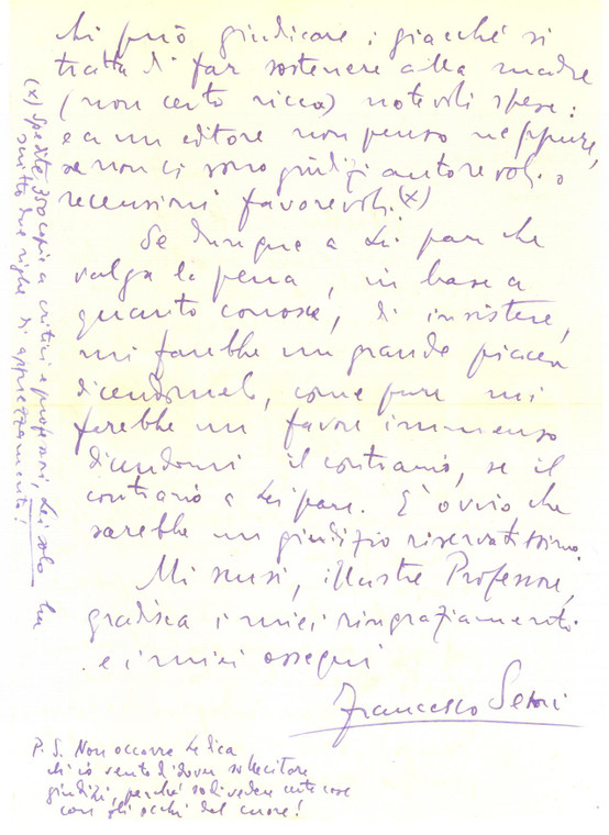 1957 VENEZIA Lettera Francesco SEMI sull'opera di un traduttore - Autografo