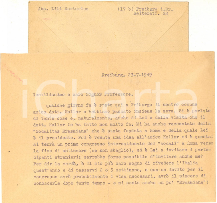 1949 FREIBURG Lili SERTORIUS chiede invito per un congresso - AUTOGRAFO