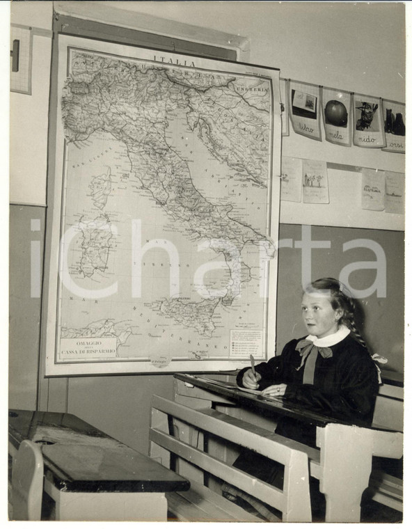 1955 ca ITALIA - COSTUME Lezione di Geografia alla scuola elementare *Foto 18x24