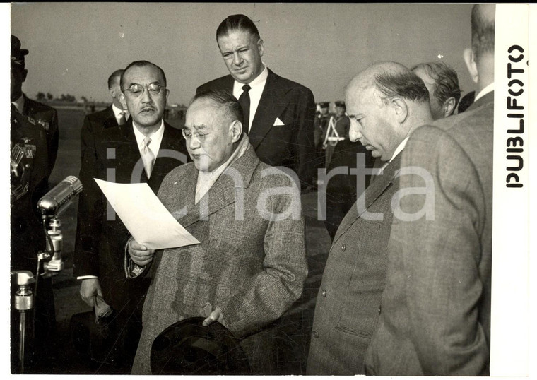 1954 ROMA Mario SCELBA con il premier Shigeru YOSHIDA in partenza *Foto 18x13