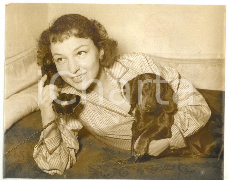 1954 LONDON Ingeborg VON KUSSEROW at home with her dachshund BIRDIE *Photo 20x15