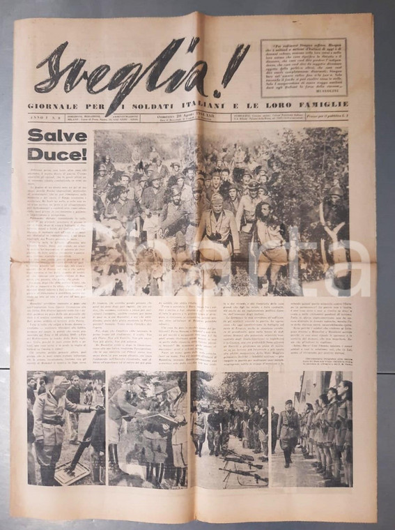 Agosto 1944 RSI SVEGLIA !  Visita del Duce al fronte - Giornale per i soldati