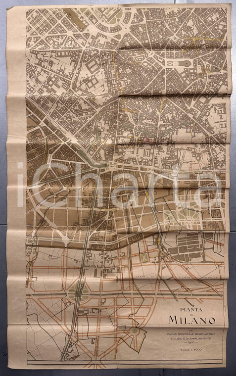 1915 ca MILANO - Duomo - Porta Ticinese - Vigentino - Mappa su tela RARA 55x90