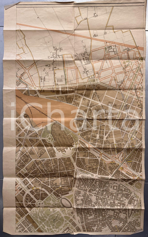 1915 ca MILANO - Parco Sempione - Monumentale - Dergano - Mappa su tela RARA