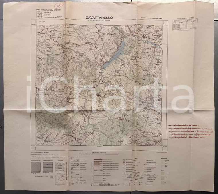 1960 ca Istituto Geografico Militare CARTA D'ITALIA - ZAVATTARELLO *Mappa 65x60