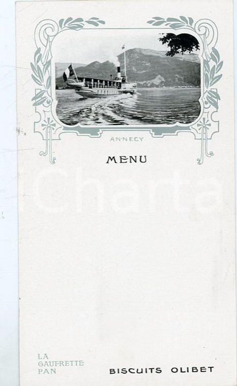 1900 ca ANNECY La gaufrette pan - Menu BISCUITS OLIBET 11x19 cn