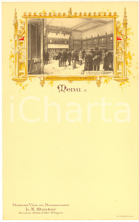1910 ca BEAUNE FRANCE Grands Vins de Bourgogne L. A. MONTOY - Menu illustre'