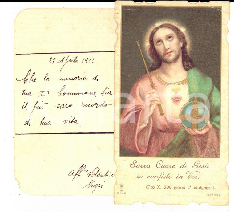 1922 MILANO Sacro Cuore di Gesù - Santino Prima Comunione - VINTAGE