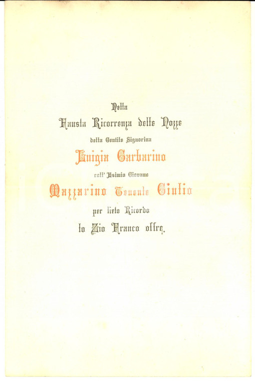 1901 OVIGLIO Nozze Luigia GARBARINO - Giulio MAZZARINO - Poemetto Franco BRODA