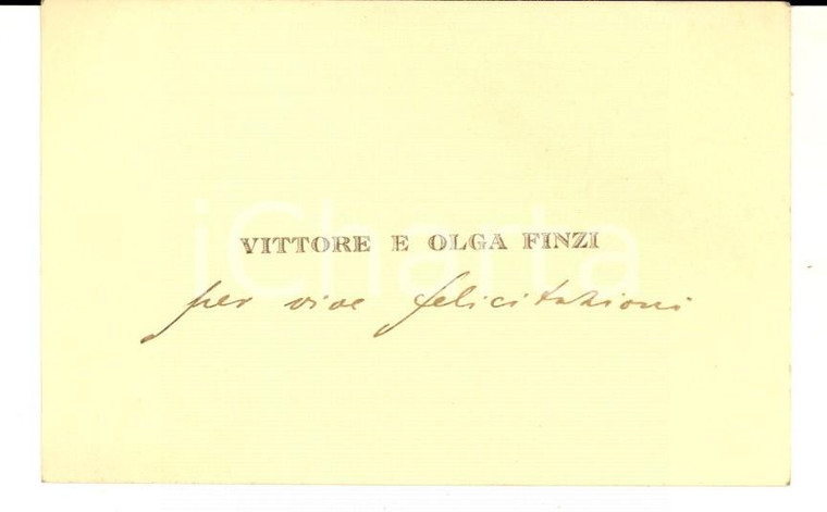 1910 ca MILANO Vittore e Olga FINZI - Biglietto da visita con nota manoscritta