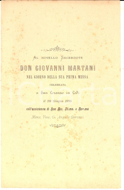 1886 LODI A don Giovanni MARTANI nel giorno della Prima Messa - Poemetto