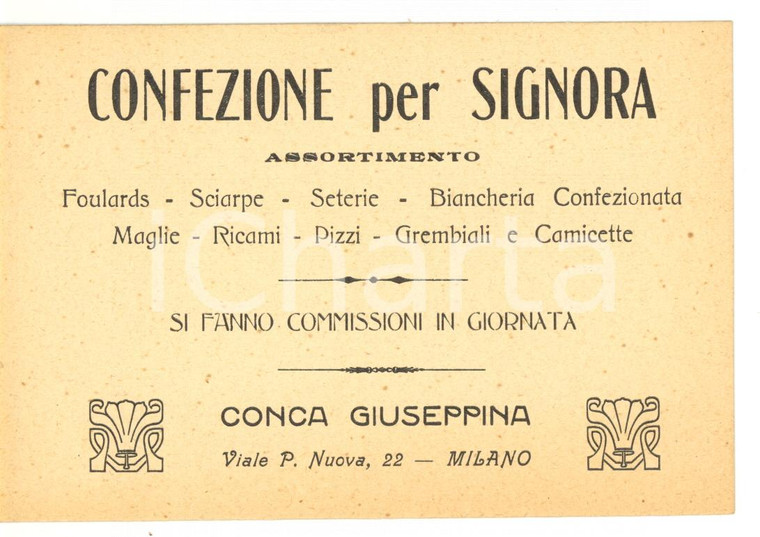 1910 ca MILANO Conca GIUSEPPINA - Confezione per signora *Pubblicitario FP