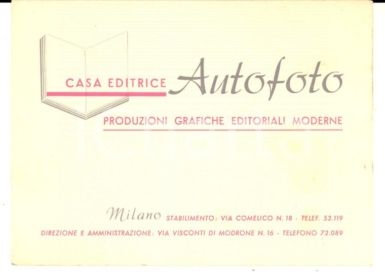 1950 ca MILANO Casa Editrice AUTOFOTO - Produzioni grafiche - Cartoncino