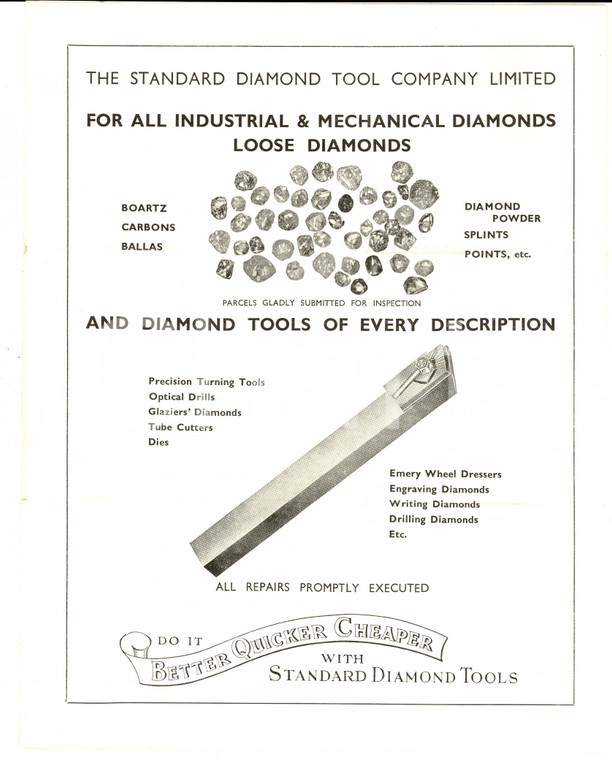1930 ca LONDON STANDARD DIAMOND TOOL Co Ltd - Illustrated vintage brochure
