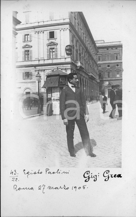 1912 ROMA Egisto Paolini all'esterno dell'HOTEL CONTINENTALE *Fotocartolina