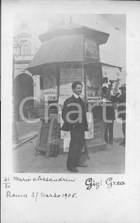 1905 ROMA Mario ALESSANDRINI Edicola all'esterno del Grand Hotel Continental