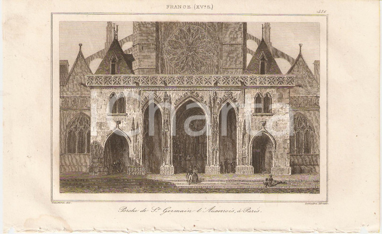 1840 PARIS Porche de Cathédrale SAINT GERMAIN L'AUXERROIS *Stampa inc. LEMAITRE