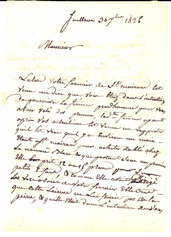 1826 SAILLANS (F) Lite contro una donna per il furto di prugne *Manoscritto