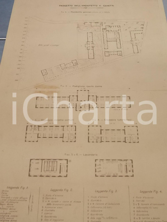 1920 ca MACERATA Progetto arch. Vincenzo CANETTI per ospedale *Planimetria