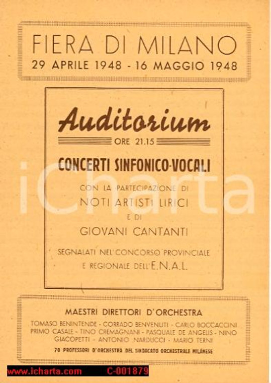 1948 MILANO FIERA AUDITORIUM Concerto Isabella DE PINTO e Giuseppe CAMERANO