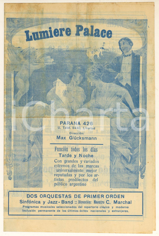 1923 LIBERTAD (ARGENTINA) Programma musicale del LUMIERE PALACE  *Volantino