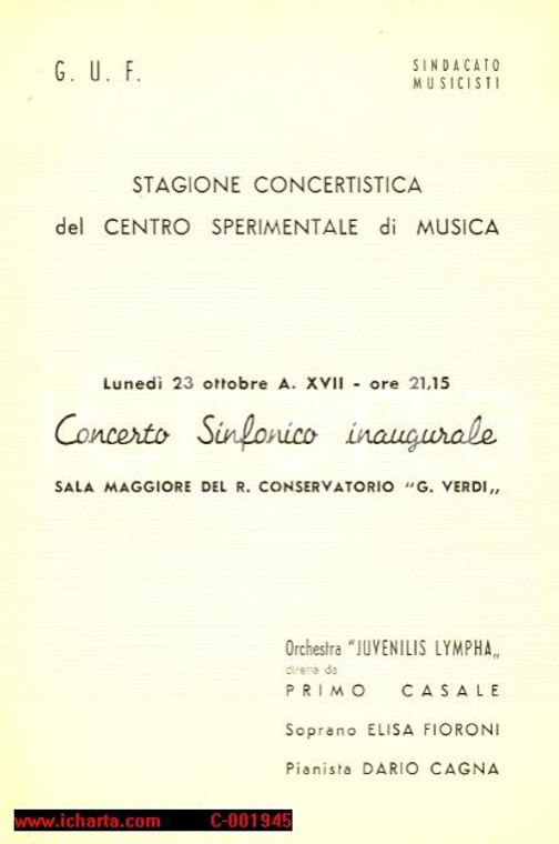 1939 MILANO Conservatorio VERDI Concerto JUVENILIS LYMPHA con Elisa FIORONI