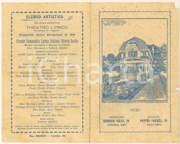 1926 RIO DE JANEIRO Compagnia OTTAVIO SCOTTO Concerto diretto da Gino MARINUZZI