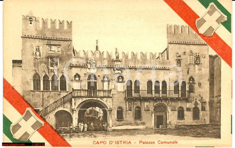 1920 ca CAPODISTRIA - NUOVA ITALIA - Palazzo Comunale *Cartolina ANIMATA FP NV