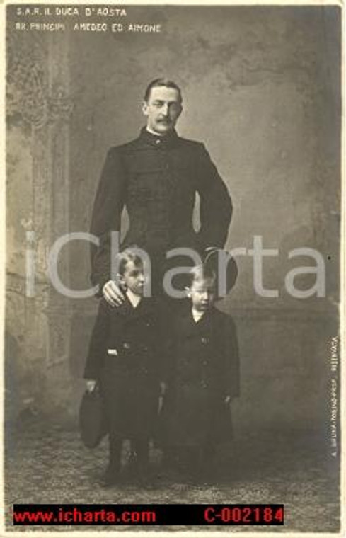 1900 ca EMANUELE FILIBERTO di SAVOIA-AOSTA con figli AMEDEO e AIMONE *Cartolina